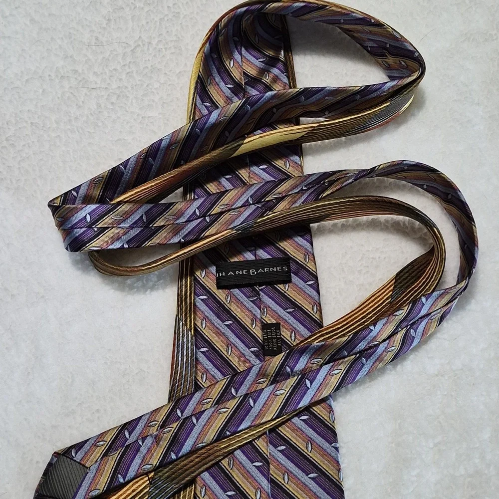 Jhane Barnes Silk Tie Designer Stripes Gold Brown Blue Purple Lot Of 2 Workwear